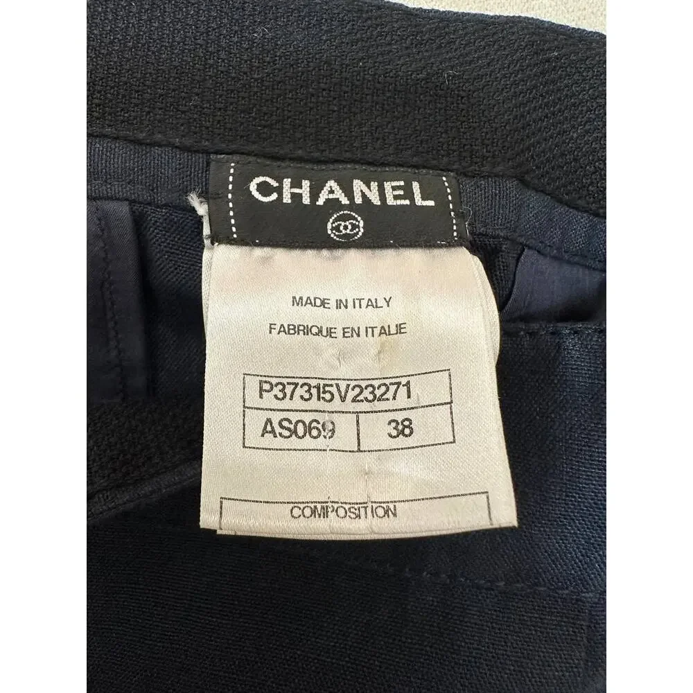 CHANEL Vintage Navy Linen Wide Leg Pants FR 38